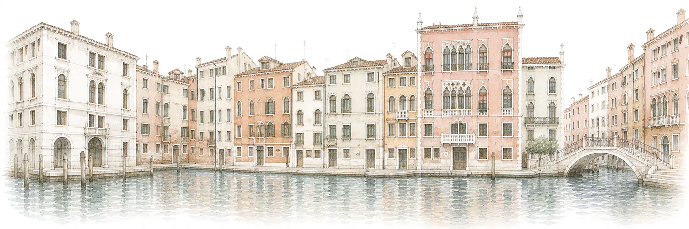 Watercolor illustration of Jewish Venice and the Ghetto