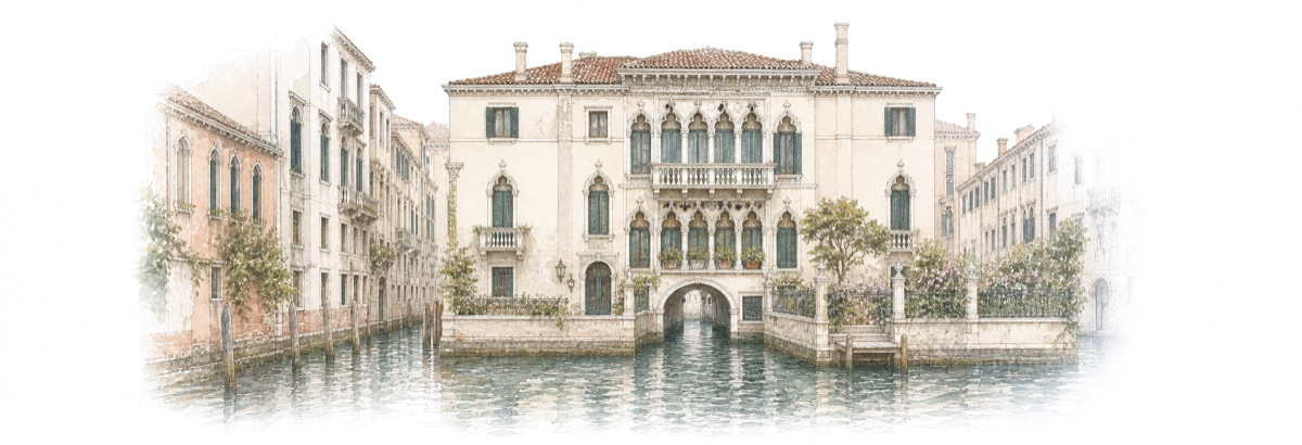 Watercolor exterior of Hotel Ai Reali