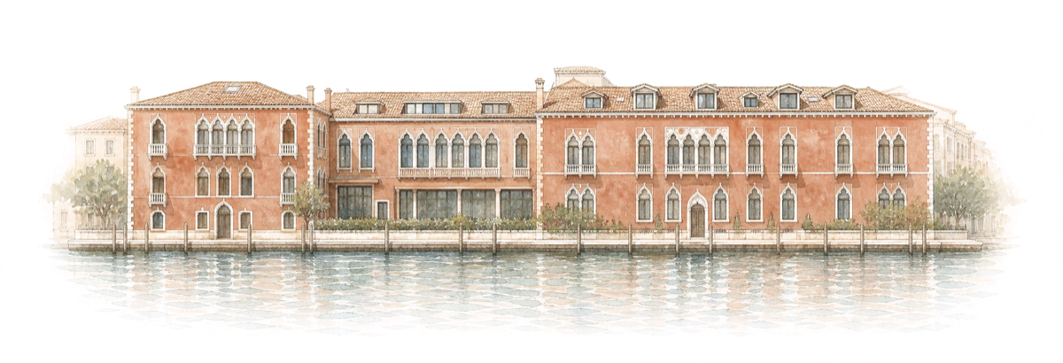 Watercolor exterior of Carnival Palace