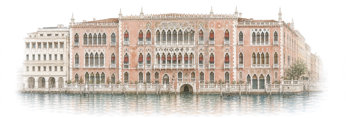 Watercolor exterior of Palazzo Stern